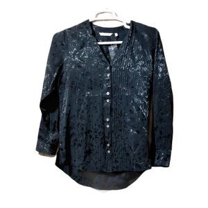 Soft Surroundings Womens Black Long Sleeves Shirt Blouse Viscose Floral Print S